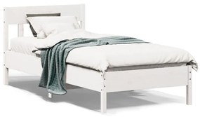 842679 vidaXL Cadru de pat cu tăblie, alb, 75x190 cm, lemn masiv de pin