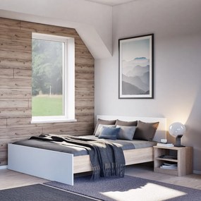 Pat dublu Miami fără cadru 140x200 cm alb-stejar sonoma