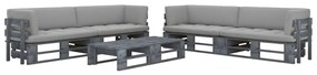 3066987 vidaXL Set mobilier din paleți cu perne, 6 piese, gri, lemn pin tratat