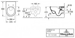 Set vas WC rimless suspendat, Villeroy&amp;Boch Subway 2.0, DirectFlush, cu capac inchidere lenta, 37x56cm, Alb Alpin, 5614R201