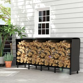 Outsunny Suport pentru Lemne din Metal cu Suport Reglabil, Geantă de Transport și Husă Impermeabilă, 240x36x99 cm, Negru | Aosom Romania
