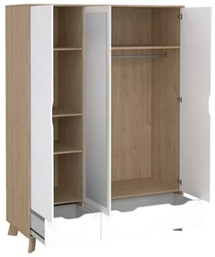 Șifonier alb-în culoare naturală cu aspect de lemn de stejar cu oglindă 147x201x58 cm Ikast – Tvilum