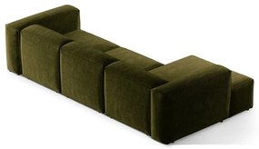 Colțar verde cu tapițerie din catifea reiată (cu colț pe partea stângă/cu șezlong) Bergamo – Cosmopolitan Design