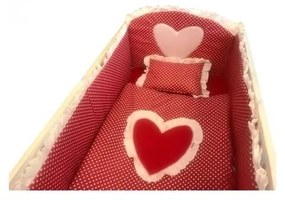 Lenjerie de pat bebelusi cu aparatori laterale Deseda Te iubesc puisor 140x70 cm rosu cu alb