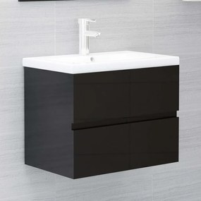 Set mobilier de baie, 2 piese, negru extralucios, PAL negru foarte lucios, Dulap pentru chiuveta + oglinda, 1