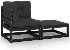 vidaXL Set mobilier grădină cu perne, 2 piese, negru, lemn masiv pin