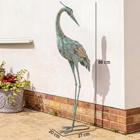 Outsunny Statuie de grădină stârc pasăre din metal statuie pentru exterior sculptură în picioare de 88 cm cu ancore de sol Verde și Bronz | Aosom Romania