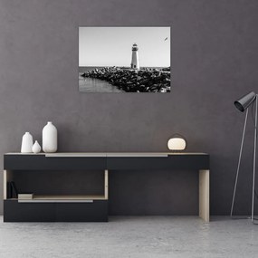 Tablou pe sticlă - Far de pe coastă, Santa Cruz, California (70x50 cm)