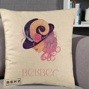 Perna Personalizata Zodie Berbec, 40x40 cm, Bej, Husa Detasabila, Perna Inclusa, BEKZ®