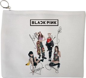 Portfard Cosmetice tip Plic, model Blackpink 6 cu semnaturii, 23x18 cm, Alb, BEKZ®