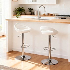 HOMCOM Set 2 Scaune de Bar Rotative cu Suport pentru Picioare și Înălțime Reglabilă, 46x41x76-96 cm, Alb | Aosom Romania