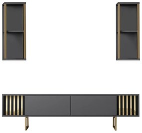 COMODA TV Lux Gold Line Tv Stand Stylish, Alb - Nuc - Gri, 180 x 48 x 30 cm