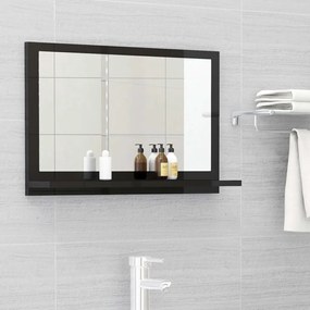 Oglinda baie LED negru extralucios 60x10,5x37cm lemn prelucrat negru foarte lucios, 60 cm