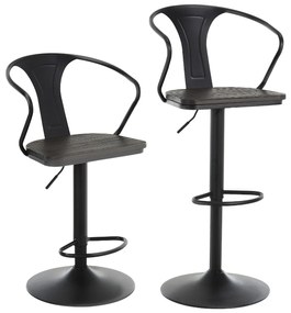 HOMCOM Set de 2 Scaune de Bar Moderne Scaun Pivotant Spatar Reglabil pe Inaltime din Lemn Metal 5 Roti Pivotante Robuste Negru
