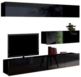 Camera de zi Providence B112Negru lucios, Negru, Părți separate, Cu comodă tv, Cu componente suplimentare, PAL laminat, 210x43cm, 75 kg