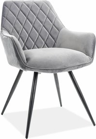 Scaun LINEA, gri/negru, stofa catifelata/metal, 43x43x82 cm
