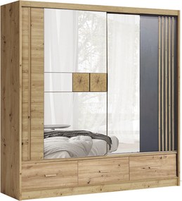 Dulap cu oglinda si sertare CANADA CA2-200, stejar artisan/gri grafit,