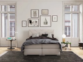 Pat matrimonial Boxspring 140 cm Darro (alb) (cu sp. depozitare). 1044210