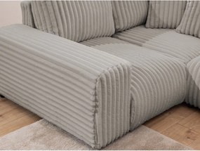 Colțar gri deschis cu tapițerie din catifea reiată (cu colț pe partea stângă/în formă de "U") Justin – Ropez