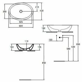 Lavoar pe blat Ideal Standard Strada oval 60x42 cm