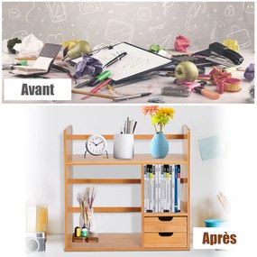 HOMCOM Raft Cărți Birou Bibliotecă Depozitare Organizator Birou Bucătărie Baie Lemn de Bambus Natural | Aosom Romania