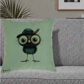 Perna Decorativa Pui Misterios cu Palarie Neagra, 40x40 cm, Verde, Husa Detasabila, Perna Inclusa, BEKZ®