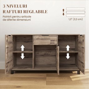 HOMCOM Bufet cu Sertar și 3 Dulapuri cu Rafturi Reglabile, 120x36,5x70 cm, Maro | Aosom Romania
