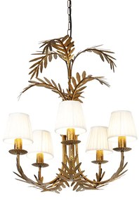 Candelabru auriu cu abajur plisat din material textil crem cu 5 lumini - Botanica