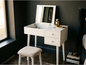 Masă de toaletă cu oglindă, 2 sertare și cutie de bijuterii Bonami Essentials Beauty, alb
