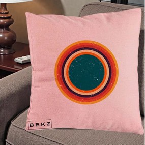 Perna Decorativa Retro Cerc Concentric Geometric Vintage, 40x40 cm, Roz, Husa Detasabila, Perna Inclusa, BEKZ®