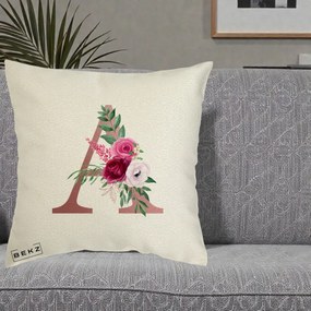 Cadou Personalizat - Perna Personalizata Monograma Rose Gold Litera A, 40x40 cm, Ecru, Husa Detasabila, Perna Inclusa, BEKZ®
