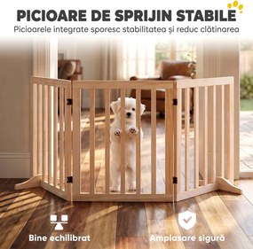 PawHut Poartă Pliabilă pentru Câini cu 3 Panouri, În Nuanțe de Lemn de Pin | Aosom Romania