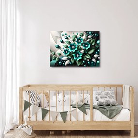 Tablou pe sticlă - Flori turcoaz 3D (70x50 cm)