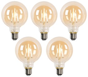 Set de 5 becuri LED inteligente E27 G95 aurii 4.9W 470lm 1800-4000K