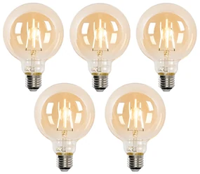 Set de 5 becuri LED inteligente E27 G95 aurii 4.9W 470lm 1800-4000K