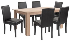 Set de masă Leon 6+1, stejar Sonoma-negru