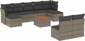 vidaXL Set mobilier de grădină cu perne, 10 piese, gri, poliratan
