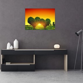 Tablou pe sticlă - Inima în coroanele copacilor (70x50 cm)