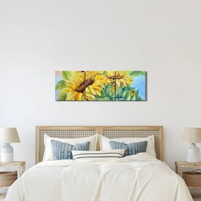 Tablou - Floarea soarelui înflorită (cu ceas) (90x30 cm)