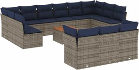 vidaXL Set mobilier de grădină cu perne, 14 piese, gri, poliratan