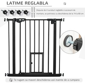 PawHut Portita pentru Caini Extensibila 74-80 cm cu Inchidere Automata, Neagra | Aosom Romania