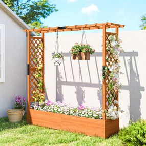 Outsunny Pat înalt cu spalier și acoperiș, pentru flori, fructe, legume, ierburi, 196 x 44 x 181 cm, lemn, Portocaliu | Aosom Romania