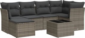 vidaXL Set canapele de grădină, 7 piese, cu perne, gri, poliratan