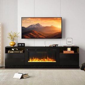 Comodă TV cu șemineu electric LED integrat – 178×35×59 cm, 12 culori flacără, Încălzire 750/1500 W, Telecomandă, Negru