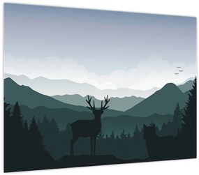 Tablou - Cerb cu lup pe stânci (70x50 cm)