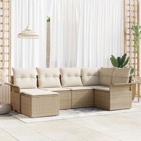 vidaXL Set de canapele pentru grădină cu pernă 6 pcs Bej Rattan poli