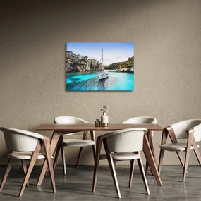 Tablou - Plajă cu barca cu pânze (70x50 cm)