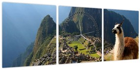 Tablou - Lama și Machu Picchu (cu ceas) (90x30 cm)