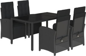 vidaXL Set mobilier de grădină cu perne, 5 piese, negru, poliratan