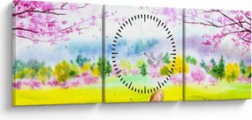 Tablou - Căprioară pictată, acuarelă (cu ceas) (90x30 cm)
